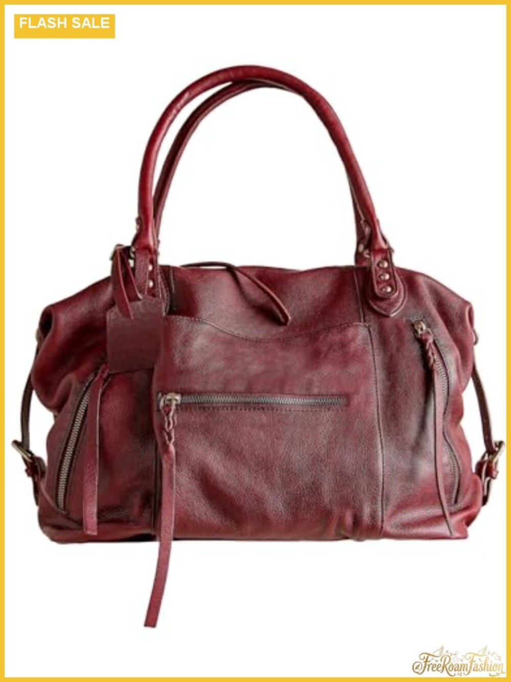 Large Vegan Leather Tote Bag with Zipper, Adjustable Strap, Fits 13" Laptop